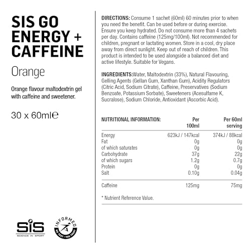 Image of Science in Sport GO Energy + Caffeine Energy Gel for Elite Athletes - 22g Carbohydrates & 75mg Caffeine - Isotonic Formula - Sports Nutrition - Orange Flavor - 30 Count