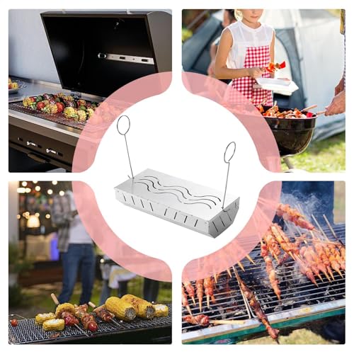 de ahumar para parrilla de pellets, de ahumador de virutas de madera, bandeja de ahumador de acero inoxidable, accesorio de parrilla de carbón con tapa para barbacoas de carne, funciona con - imagen 4