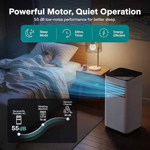Image of SereneLife Portable Air Conditioner 10000 BTU | 3-in-1 Cooling, Fan and Dehumidifier | 24-H Timer with up to 320 sq ft Coverage | AC Unit for Bedroom, Home & Office | Includes Window Kit & Remote