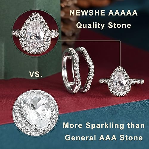 Newshe Wedding Bridal Band Ring Enhancer Engagement Ring Set for Women 925 Sterling Silver 3Ct Pear White Rose Gold 5A Cz Size 4-133