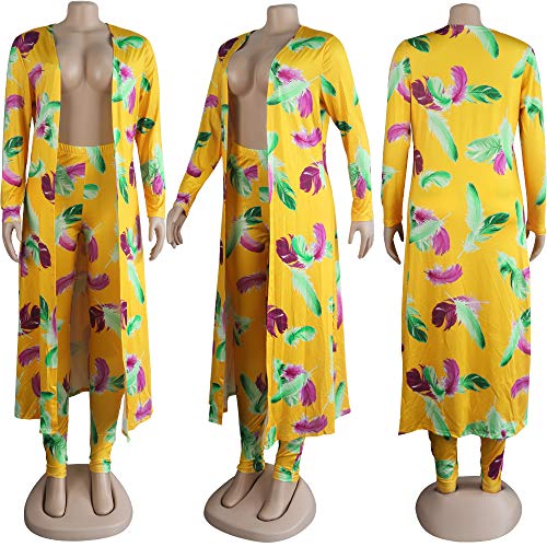 Image of Womens Fashion Printed Long Cardigans 2 Piece Outfits,Long Sleeve Coat and Trousers Set