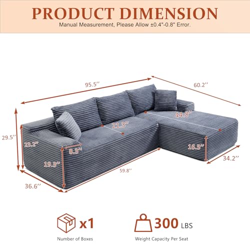 Image of 95 inch Boneless Couch for Living Room, L Shaped Modular Sectional Sofa