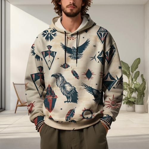 Men's Aztec Print Hoodie Long Sleeve Casual Western Vintage Graphic Pullover Hippie Style Streetwear Hooded Sweatshirt2