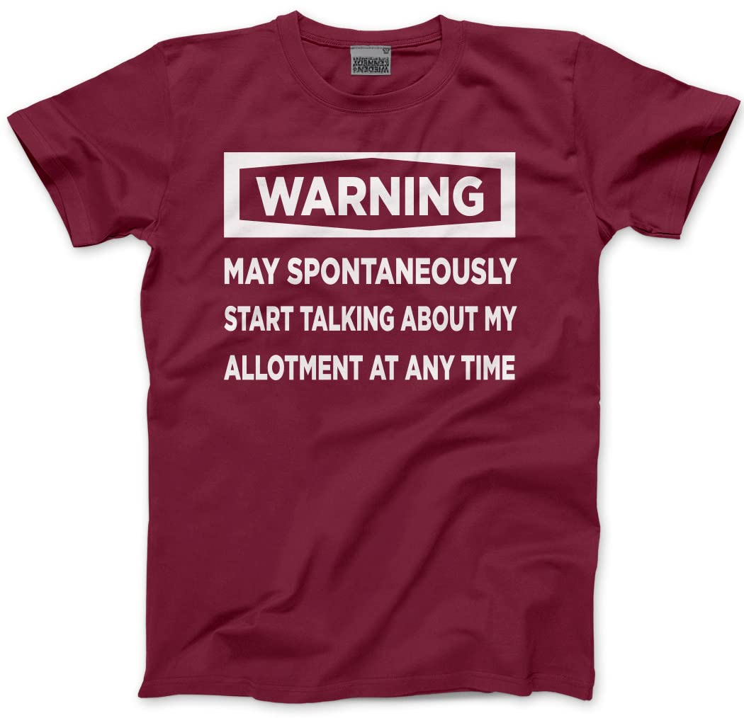 HotScamp Warning May Start Talking About My Allotment - Mens and Youth Unisex T-Shirt - Funny Allotment Gardening XL Maroon