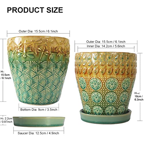 Yqslysf 6 Inch Ceramic Planter With Drainage Hole And Saucer For Plants, Indoor-Outdoor Large Round Succulent Orchid Flower Pot, Set Of 2 #TOP1