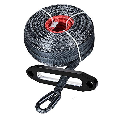 AMOPACORP 92 feet x 1/2 inch Durable Synthetic Winch Rope Line Cable with Protective Sleeve and 10 inch Black Chrome Aluminum Hawse Fairlead
