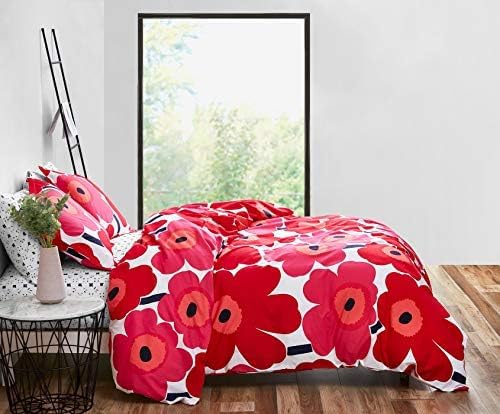 Marimekko - King Duvet Cover Set, Cotton Bedding with Matching Shams & Botton Closure, All Season Home Decor (Unikko Red, King)