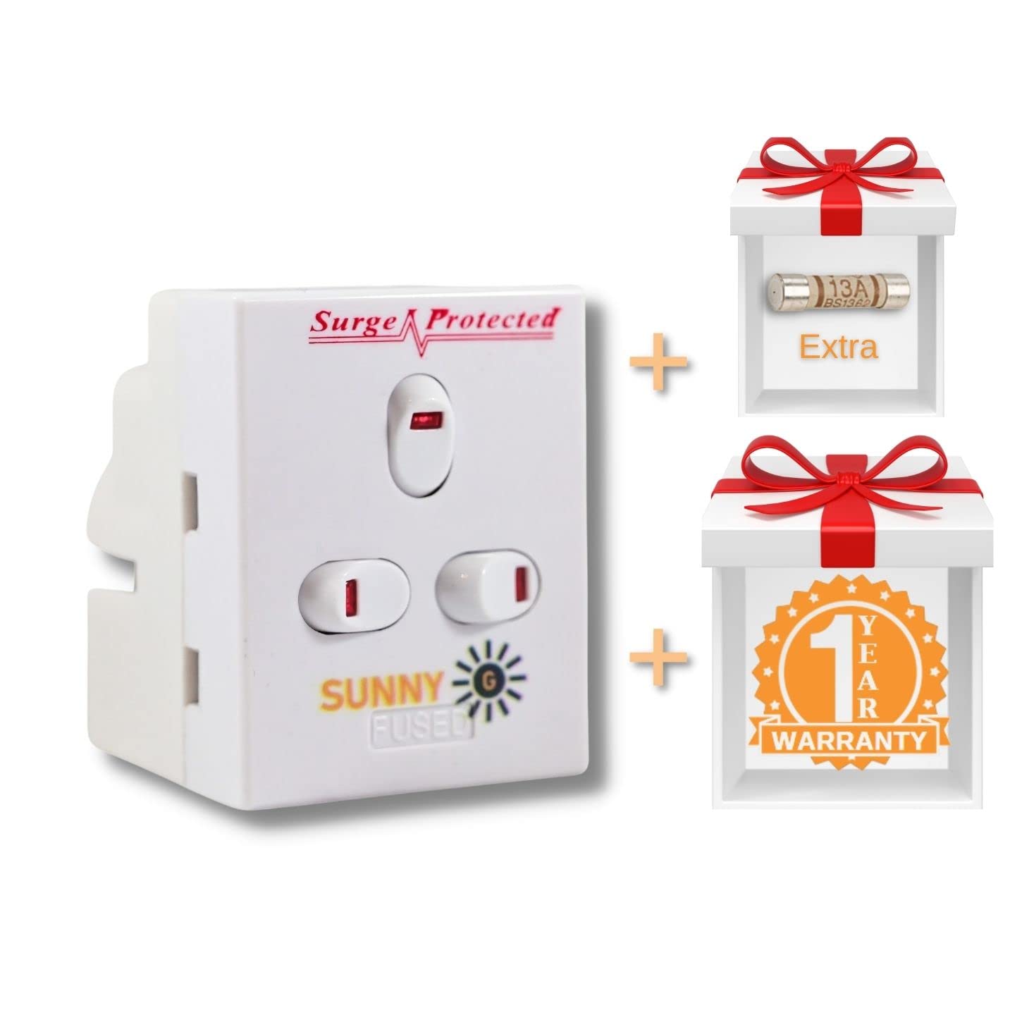 Buy SUNNY G® 3 Way Plug Adapter UK, Individual Switched Options, Surge