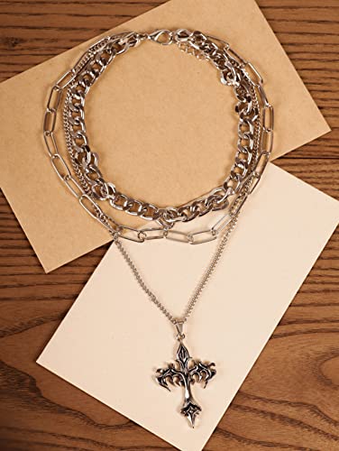 Sacina Gothic Layered Cross Pendant Necklace, Goth Emo Grunge Necklace, Goth Jewelry, Halloween Christmas Jewelry Gift For Women4