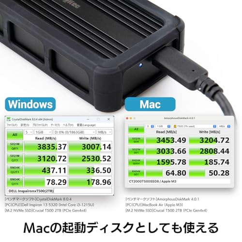 undefined ロジテックダイレクト USB 4 SSD ケース 外付け M.2 NVMe 読込3,800MB/s M-Key B&M-Key 2280 / 2260 / 2242 / 2230 Type-C PCIe Gen3×2/Gen4 トンネリング 40Gbps Thunderbolt 3/4 放熱 アルミニウムボディ 4TBまで PS5 PS5Pro Mac iPad Pro LHR-LPNVWU4CD の商品画像 4