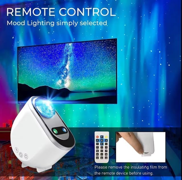 Image of SHOPOGENIX Galaxy Star Projector Night Light with Bluetooth Speaker & Remote Control | Aurora LED Sky Projection Lamp for Bedroom, Home Theatre, Party & Kids Room Decor