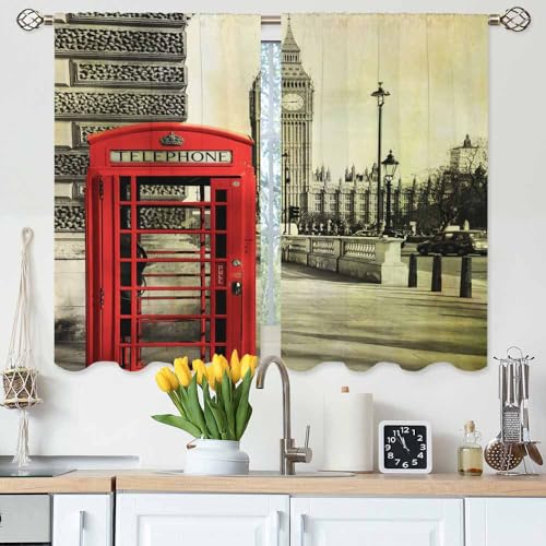 Gpiaoyfo London Kitchen Curtains City Red Telephone Booth