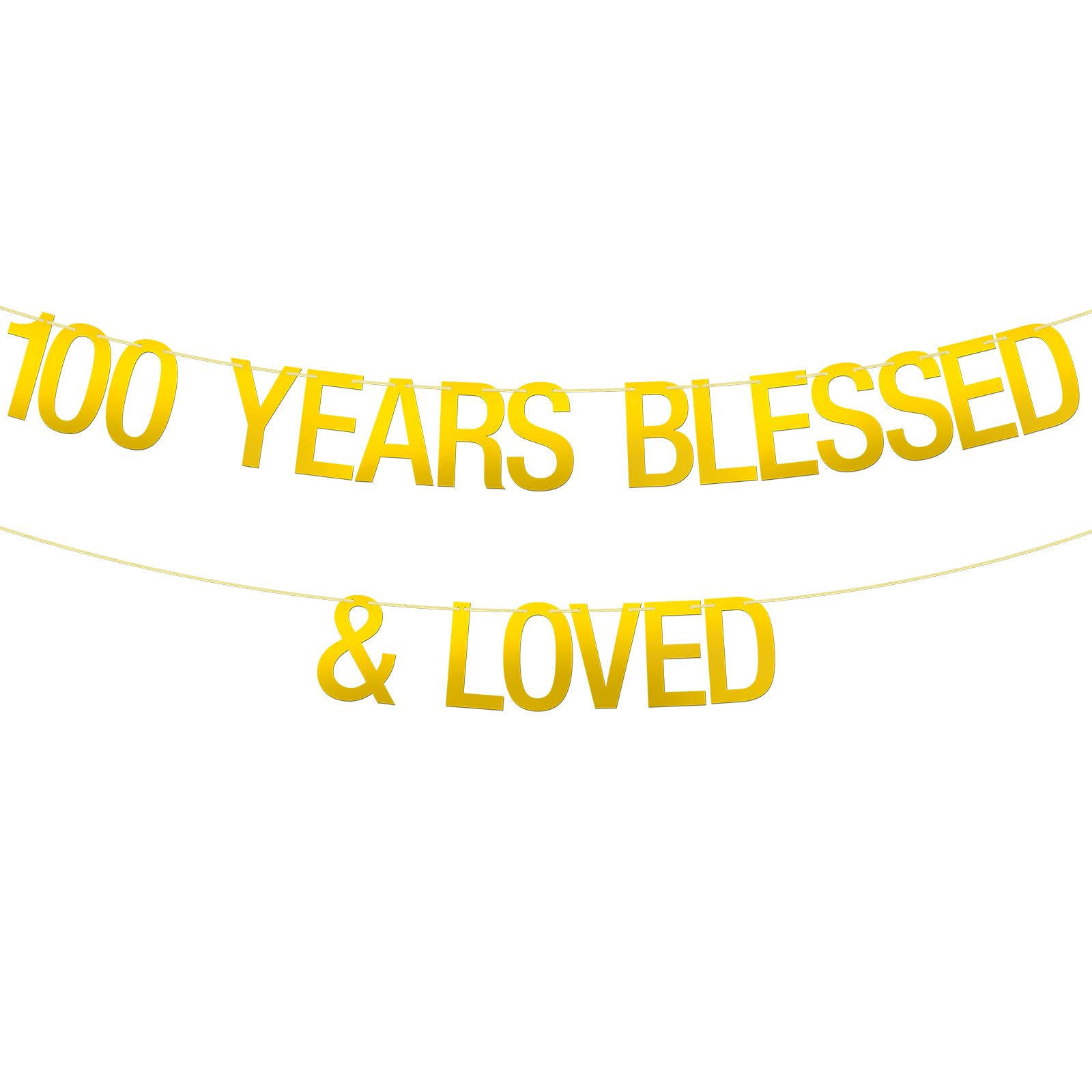 100 Years Blessed & Loved Banner 100th Birthday Hanging Decor 100th Wedding Anniversary Party Decoration Supplies Mirror Gold
