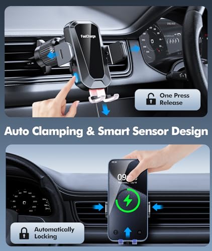 EOIWUY Car Phone Holder Wireless Charger, Auto Clamping 15W Fast Wireless Car Charger - Image 2