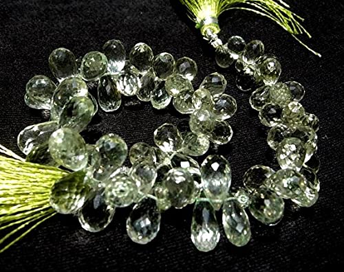 LKBEADS Full 7 Inches Strand. - Finest Genuine Green Amethyst Faceted Tear Drop Briolettes Size 14-11mm