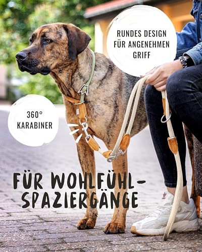 Rudelkönig Führleine Emma 2,30m - Verstellbare Hundeleine für mittelgroße & große Hunde - Elegante Tauleine in Creme