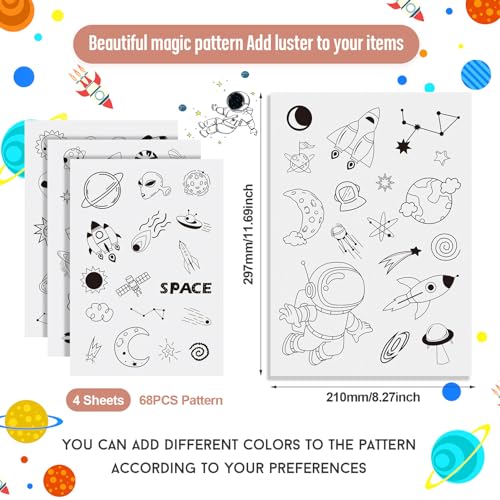 Image of Magibeads 68 Patterns Space Theme Water Soluble Embroidery Patterns Rocket Planets Astronauts Stick and Stitch Transfer Embroidery Paper for Adult Beginners Hand Sewing Starter Kit