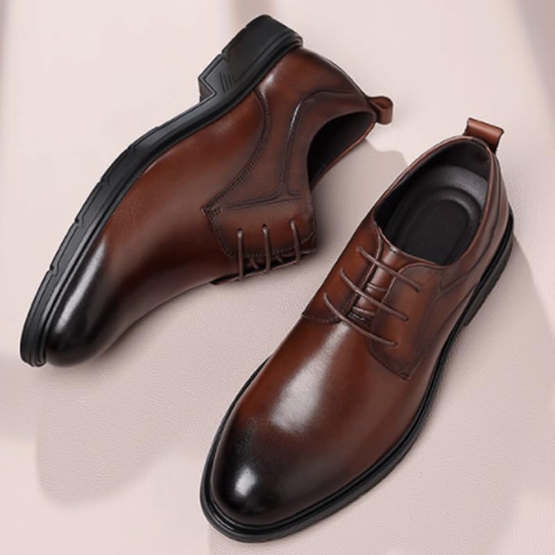 Men's Pointed Toe Business Leather Shoes Breathable Wear-Resistant Plain Noodles Lace Up Shoes Pointed Toe Comfortable Rubber Soft Sole for Men3