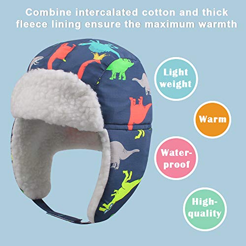 Winter Trapper Hat For Boys Girls Waterproof Warm Baby Toddler Ushanka Trooper Beanie Hats For 6M-6T (Colorful Dinosaur, Xl(21.3"/54Cm Fit For 4-6T) #TOP3