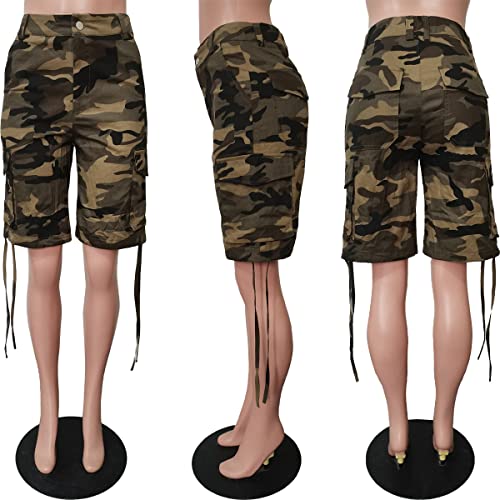 Vakkest Women's Camo Cargo Shorts Casual Trendy High Waisted Summer Joggers Camouflage Print Short Pants with Pockets3