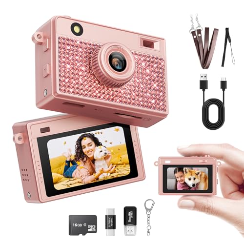 Image of HOTU Mini Keychain Camera, 2K 20 MP Bling Mini Digital Camera with 16G Card for Travel and Vlog, Long Battery Life, Photo Video Camera Compact and Portable for Kids, Teens, Rose Gold