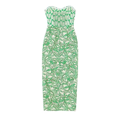 Printed Bandeau Dress Women's Elegant Back Gathered Bohemian Midi Dress3