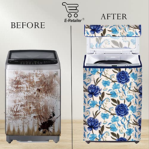 Image of Washing Machine Cover for Top Load 5kg to 7.5kg | Light Weight Dustproof Polyester Cover with Zip Enclosure | Floral Fully Automatic Washer Protector Indoor Outdoor Use- Size 23x23x35 inch
