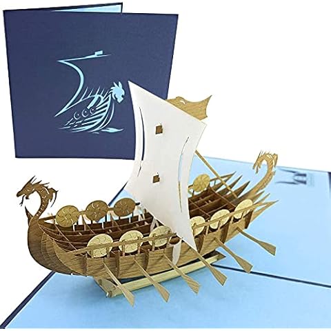 PopLife Norse Viking Ship 3D Pop Up Card for All Occasions - Happy Anniversary Pop Up Father's Day Card, Pop Up Birthday Card for Men, Retirement Card - for Dad, for Husband, for Son, for Grandpa Cover