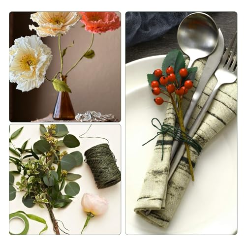 KINGLAKE Green Florist Wire, 2mm Paper Covered, 656 Feet, Craft Vine Binding Wire for Flower Arranging Bouquets - Image 4