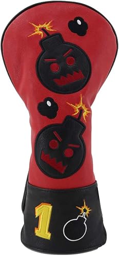 Craftsman Golf Bomb Red & Black Driver Fairway Wood Hybrid PU Leather Vintage Golf Clubs Head Covers