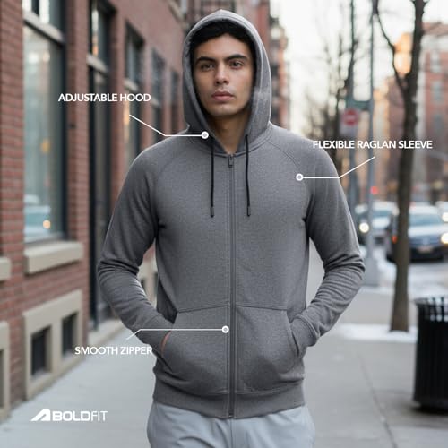 Image of Boldfit Sweatshirt for Man Zipper Hoodies Jackets for Men Stylish Hoodies Man Winter Wear Pullover Casual Sweat Shirt Travel Office Outdoor Cotton Blend with Pockets Full Zipper - Black