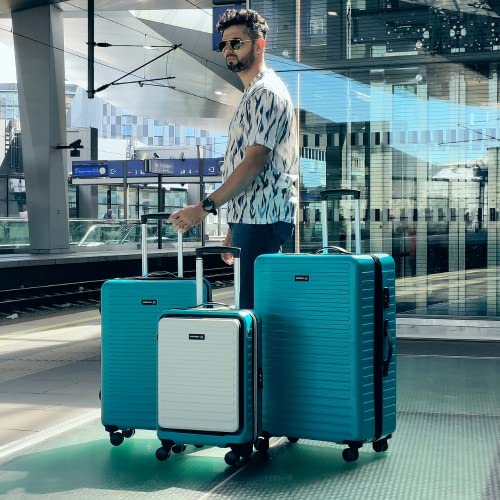 Image of The Assembly Medium Check in Luggage Polycarbonate 67 L- Premium Hardsided Suitcase Trolley - Teal
