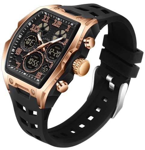 TICKEEN Montres pour Hommes - Rectangulaires Uniques - Militaires Digitale Analogiques Sport étanche - Montres avec Alarme,Chronomètre,Compte à rebours,Carillon...