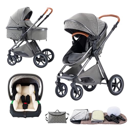 BEBBY 3-in-1 Kinderwagen KombiKinderwagen-Set 2-in-1 Buggy faltbar Luxus Hochlandschaft Neugeborenes Tragbarer Zusammenklappbarer Kinderwagen Travel System  Deepgrey H2