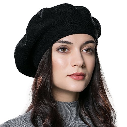 Enjoyfur 43230-26658 Womens Winter Beret Hat Knitted Beanie Cap Autumn Winter Hat French Classic Beret Black thumb #3