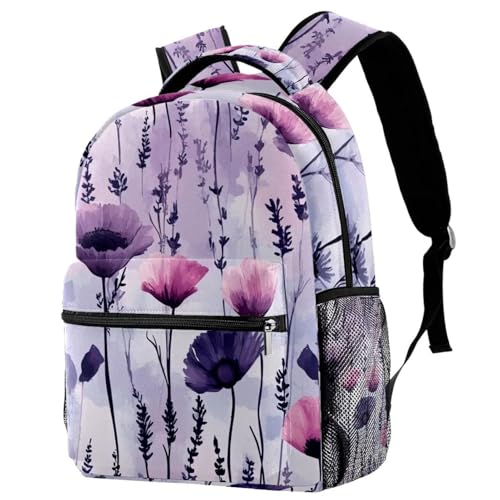 Sac à dos pour adolescentes grand volume avec imprimé floral lavandes multicolore
