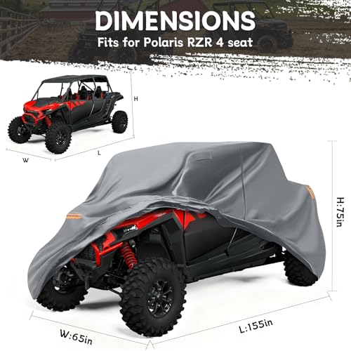 Image of Waterproof UTV Cover Compatible with Polaris RZR 4 Seaters, 6 Layers All Weather Cover with Air Vents, Door Zipper and Windproof Buckles and Bands for Rain Snow Dust Protection
