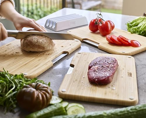 Joseph Joseph Nest Boards 3-teiliges Bambusholz Schneidebrett-Set, Beidseitig Nutzbar, Rutschfeste Füße, Edelstahl-Bügel… – Ansicht 5