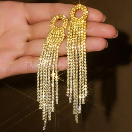 Rhinestone Tassel Dangling Earrings for Women Sparkly Dangle Earrings Silver Prom Earring Long Crystal Chandelier Earring Wedding Party Prom Dress Jewerly Gift3