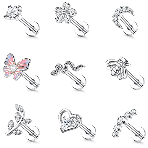 CASSIECA 9 Piezas 16G Helix Piercing Mujer Pendientes Piercing Or...