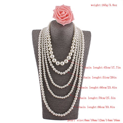 Grace Jun WSXL03 Multilayer Strand Chain White Faux Pearls Flapper Beads Cluster Long Choker Necklace thumb #1