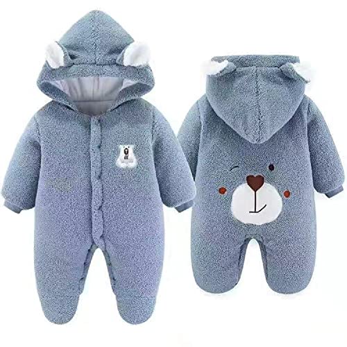 Image of XIFAMNIY Newborn Fleece Footie Jumpsuit Hooded Warm Thicken Winter Outwear Snowsuit for Baby Girls and Boys