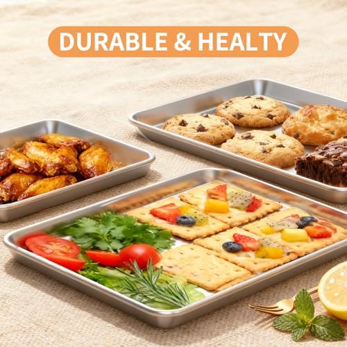 Baking Sheet Set of 3, Stainless Steel Cookie Sheets Baking Sheet Pan, 10.5/12.4/16 Inch, Thicker and Firmer Baking Pans Set, Non-stick, Non toxic & Heavy Duty & Easy Clean，Dishwasher Safe - Thumbnail 5