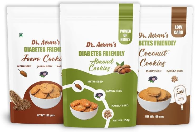 Dr Aeran’s Diabetes Friendly Cookies Almond, Jeera, Coconut (300gm) | Sugar Free Cookies for Diabetes | Low GL & Low Carbohydrate | Delicious Cookies | No Sugar Spikes | Sugar Free Biscuit