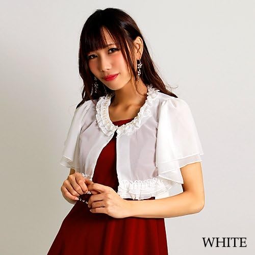 Amazon ボレロ レディース 二次会 パーティー 結婚式 カーディガン キャバ パーティードレス ジャケット 羽織 パール付2段フリルライン２段ティアードフリル袖シフォンミニボレロ ホワイト カーディガン ボレロ 通販