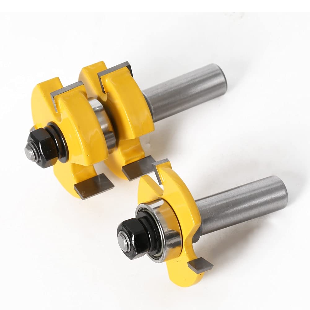 Bit Set di punte per fresatrice per binari e corni Fresa for pavimenti con linguetta e scanalatura a 2 punte, codolo da 1/2" Set di punte for fresatrice con linguetta e scanalatura con gambo da 12 mm
