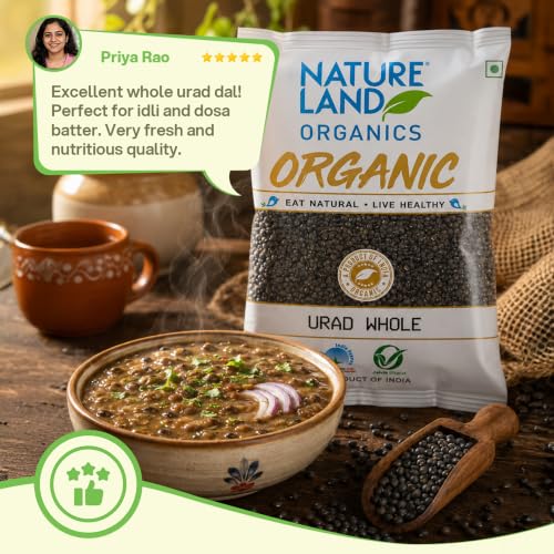 Image of Natureland Organics Urad Whole /Sabut /Urad Kali Daal 500 Gm - Organic Healthy Pulses