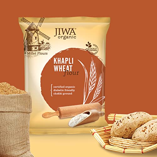 JIWA healthy by nature Organic Khapli Wheat Flour / Atta Emmer Wheat Chakki Ground Flour High