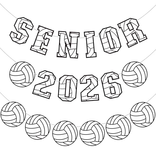 Volleyball Senior Graduation Party Banners Senior 2026 Graduation Decorations 3PCS Pre-Strung Volleyball 2026 Senior Night Hanging Cutout Banner Decor for Double-Sided Sport Theme Party Supplies