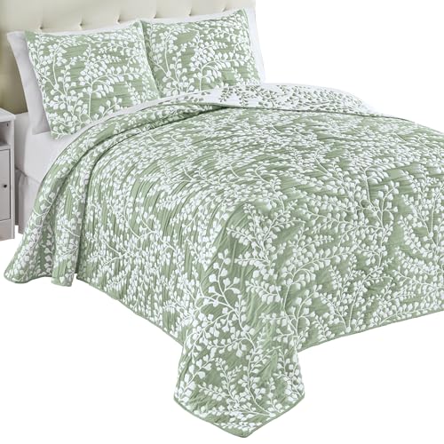 Collections Etc Jacquard Textured Leaf Design Reversible Bedspread
